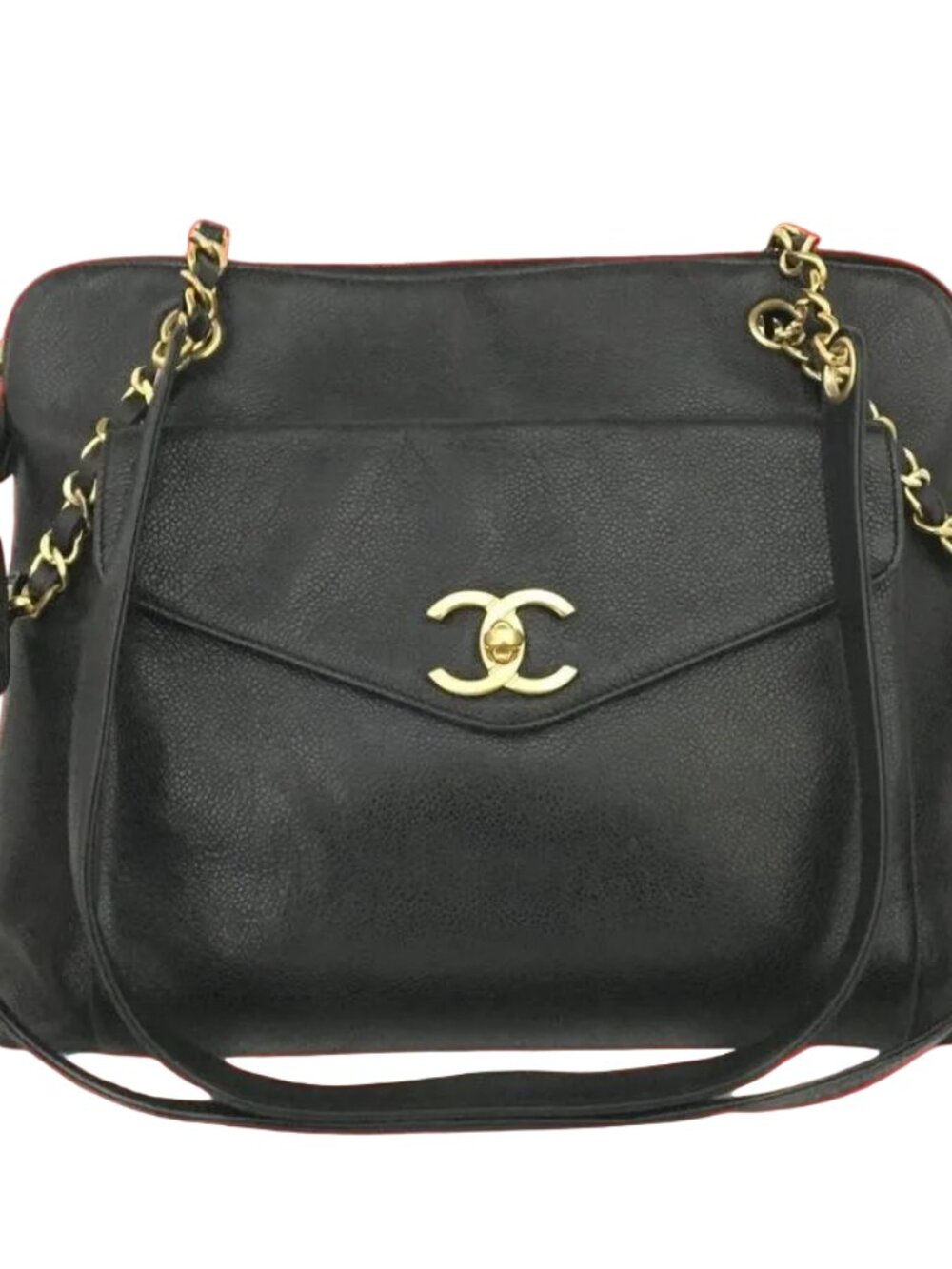CHANEL CC Logo Grained Calfskin Chain Shoulder